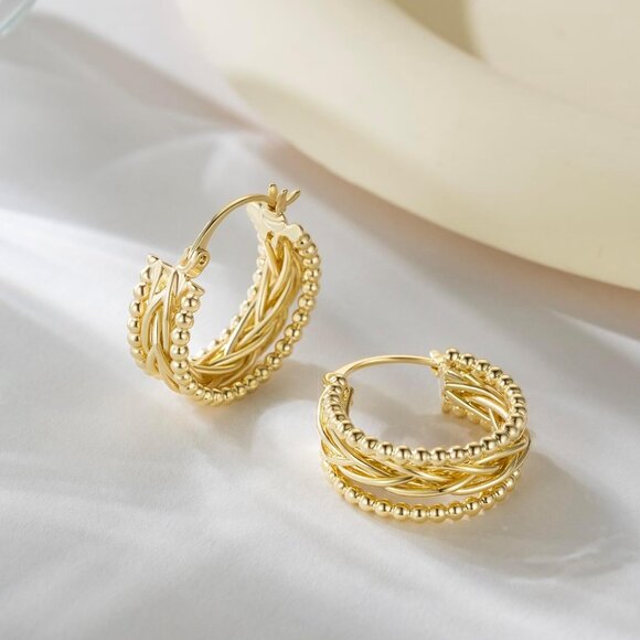 14K Gold Hoop Earrings for Women 14K Gold Chunky Hoop Earrings Chic Hoops - Picture 4 of 6